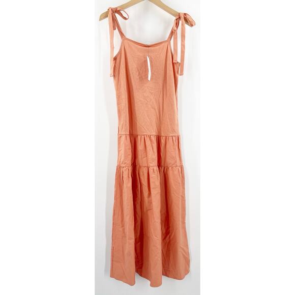 TOPSHOP Dress Size 2 Tiered Poplin Midi Peach Orange Casual Summer Ties NWT - Picture 2 of 13